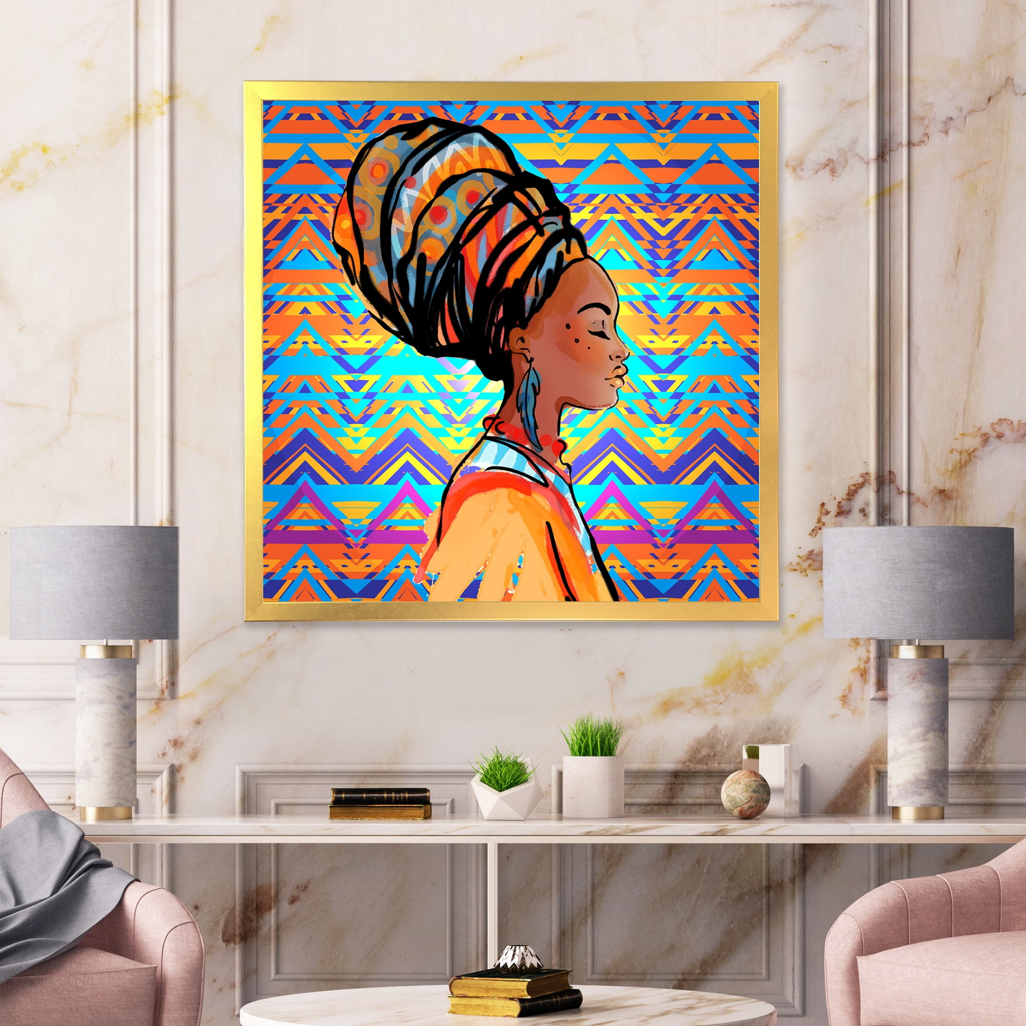 Designart 'African American Woman Portrait with Turban IV' Modern Framed Art Print