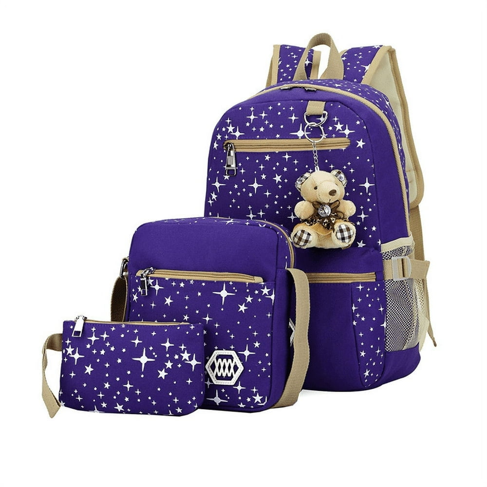 3PCS Navy Blue Canvas School Backpacks for Girls Canvas Girls School Bags Large Capity Backpacks for Middle School Women s Sports and Outdoors