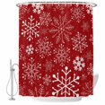 thumbnail image 2 of Shower Curtains for Bathroom, Red Snowflake Christmas Waterproof Fabric Shower Curtain, Xmas Snowflake Red Decorative Bathroom Curtain for Bathtub, 36"x72", No Hooks Included, 2 of 9