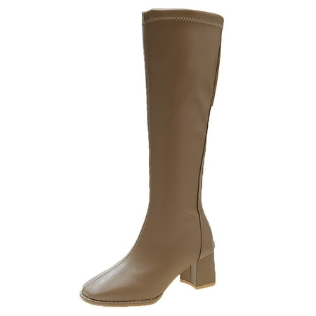 

Cathalem Shoes Women Adult Female Womens Thigh Boots Wide Calf Sole Square Heels Zipper Mid Booties Square Toe Shoes High Boots for Women Flat Wide Calf Khaki 7.5