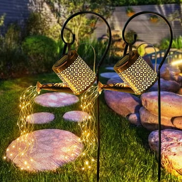 Solar Watering Can with Lights,Hanging Solar Waterfall Lights Waterproof Outdoor Garden Décor 2Pack