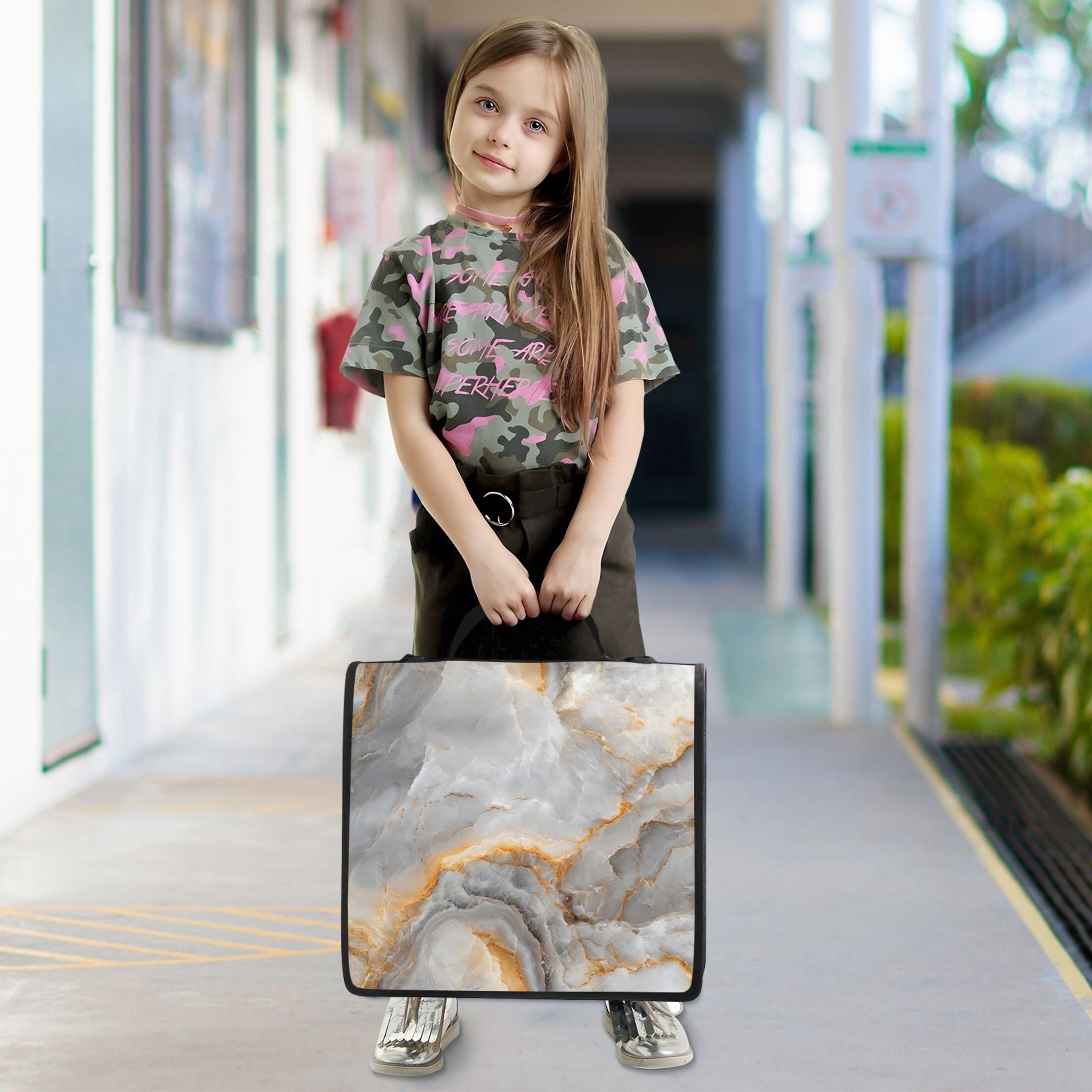 3 Ring Zipper Binder with Shoulder Strap Waterproof Trapper Keeper 2 Inch D-Ring 500 Sheets Capacity Marble Texture