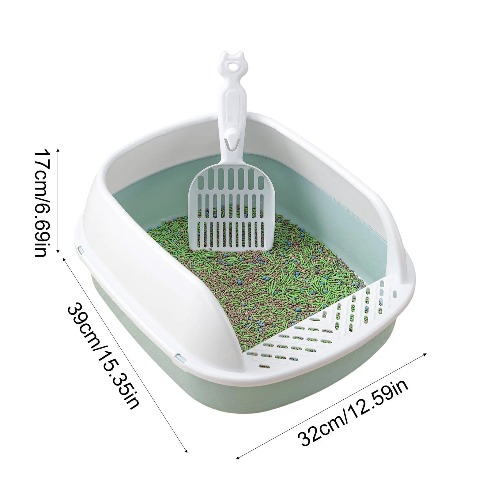 Semi Enclosed Cat Litter Box with Scoop Anti Splash Large Space Pet Toilet Box Easy Clean Kitty Litter Pan Hygienic Odor Control Durable Plastic Cat Toilet Tray for Indoor Cats