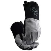 Caiman 607-1504-1 Mig & Stick Cow Split FR Cotton Duck Cuff Kontour Gloves, Gray & Black