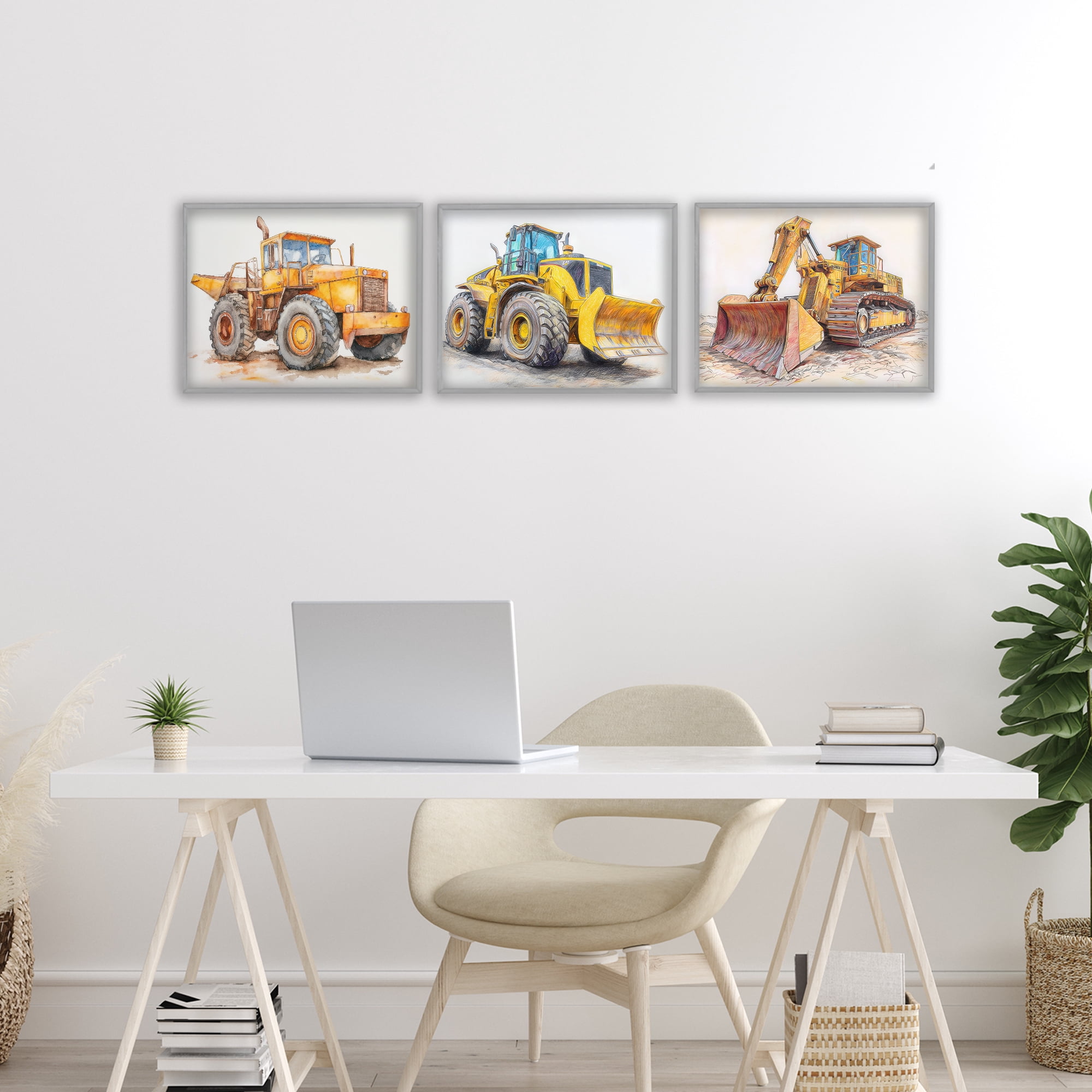 Stupell Industries Various Construction Trio 3 Piece Gray Framed Giclee Art Set, design by Steve Hunziker