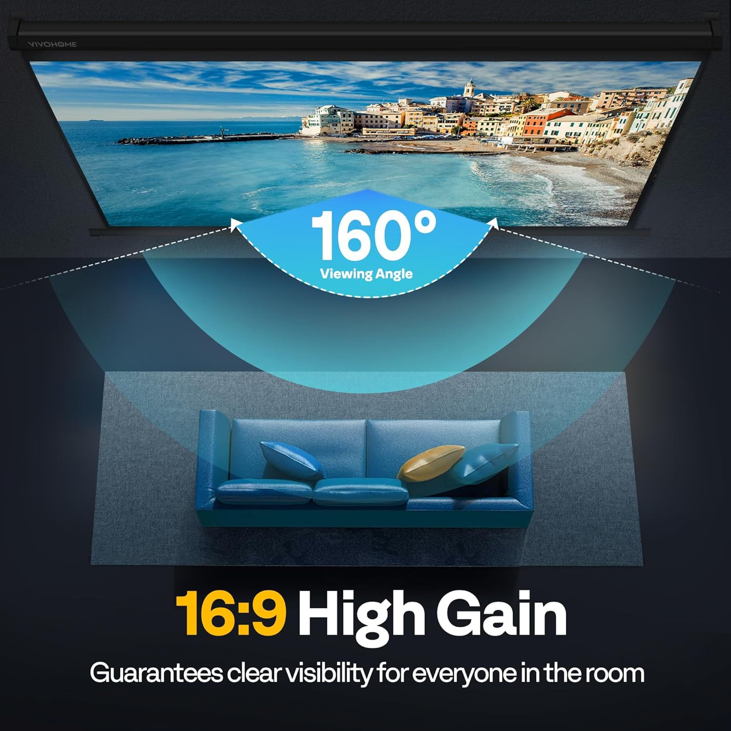 SPECSTAR 100 inch Manual Pull Down Projector Screen, 16:9 HD Retractable Projector Screens for Movie Home Theater Cinema Office Video Game, Black
