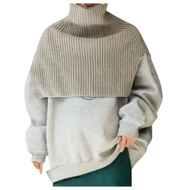 Châle Cape à Col Roulé Uni pour Femme d'Automne et d'Hiver, Châle en Tricot pour Chandail