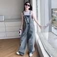 thumbnail image 2 of Coerni Girls Denim Overalls Y2k Kids Wide Leg Jeans Jumpsuit Bib Overall Pockets Tween Straight Hip Hop Coverall Girls Romper, 2 of 6
