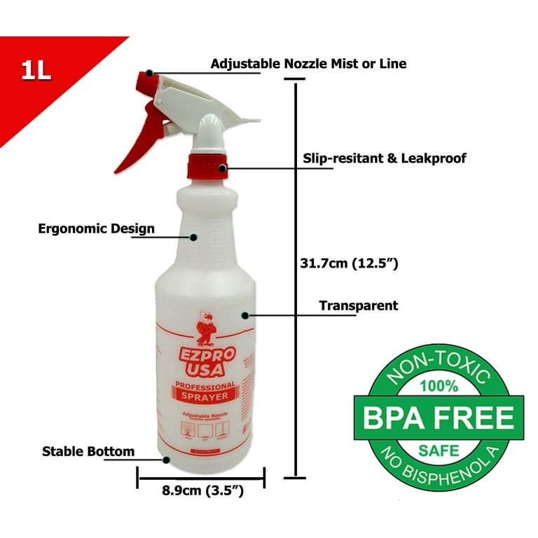 32 oz Empty Plastic Spray Bottle for Cleaning Solutions Measurements 3 Pack  