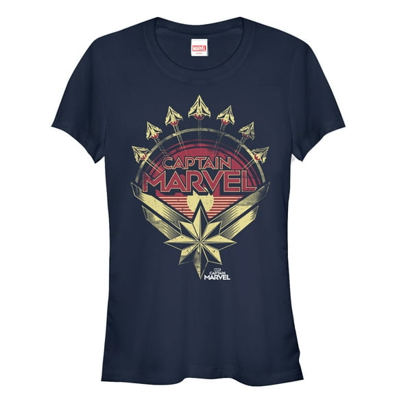 Junior's Marvel Captain Marvel Retro Fighter Jet Plane Graphic Tee Navy Blue X Large