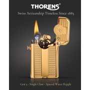 Automatic Ignition Soft-Flame Luxury Brass Kerosene Lighter,Refillable,Safety Lock,Grinding Wheel,Electroplated 18K Gold,Engraving,Gift Box,Collectible,Thorens Gen 3 Single Claw Spaced Water Ripple