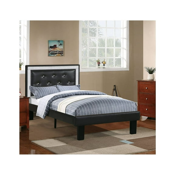 Poundex Twin Faux Leather Bed with High Tufted Headboard, Pink