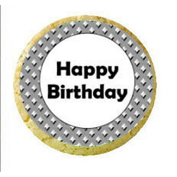 12 - 2 inch Happy Birthday Edible Cupcake Images -Black