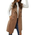 thumbnail image 3 of DYTTDG Women's Fashion Plus Size Sleeveless Lapel Button Blazer Casual Long Trench Coat with Pockets on Clearance, 3 of 9