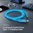 thumbnail image 3 of Powertek Light-Up USB-C to USB-C Fast Charging Cable, 60W, 5 ft, Blue, 3 of 7