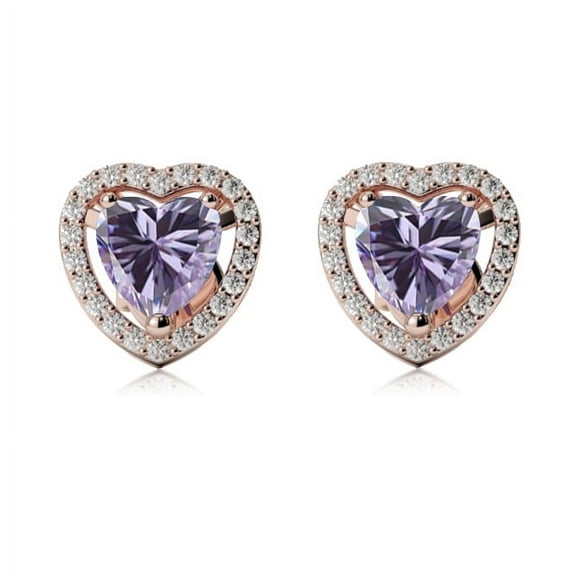 18k Rose Gold Halo Heart Tanzanite Stud Earrings Plated by Paris Jewelry