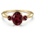 thumbnail image 3 of Gem Stone King 10K Yellow Gold Red Rhodolite Garnet 3-Stone Ring for Women | 1.59 Cttw | Oval 8X6MM | Gemstone January Birthstone | Size 8, 3 of 6