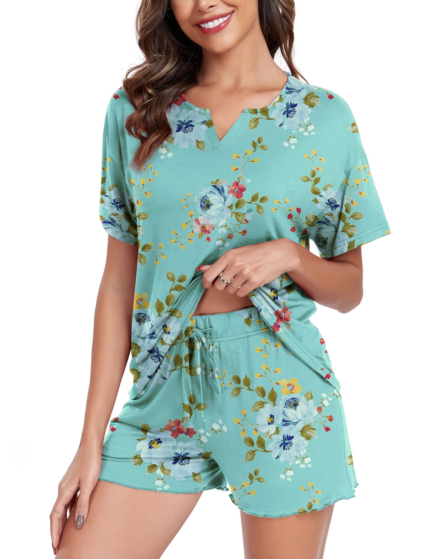 DreamFish Womens Pajama Sets 2 Piece Summer Ladies Short Sleeve Lounge Sleepwear with Pockets PJ Set M-3XL
