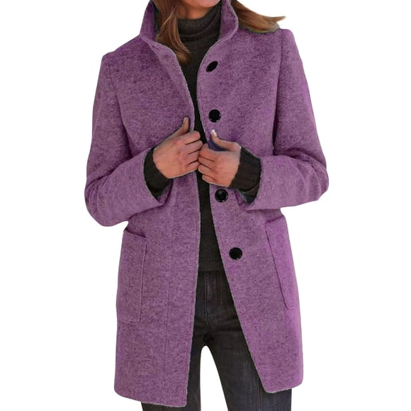 Long Coats For Women Winter Stand Collar Single Breasted Wool Coats Wool Blend Peacoat Thicken Jacket
