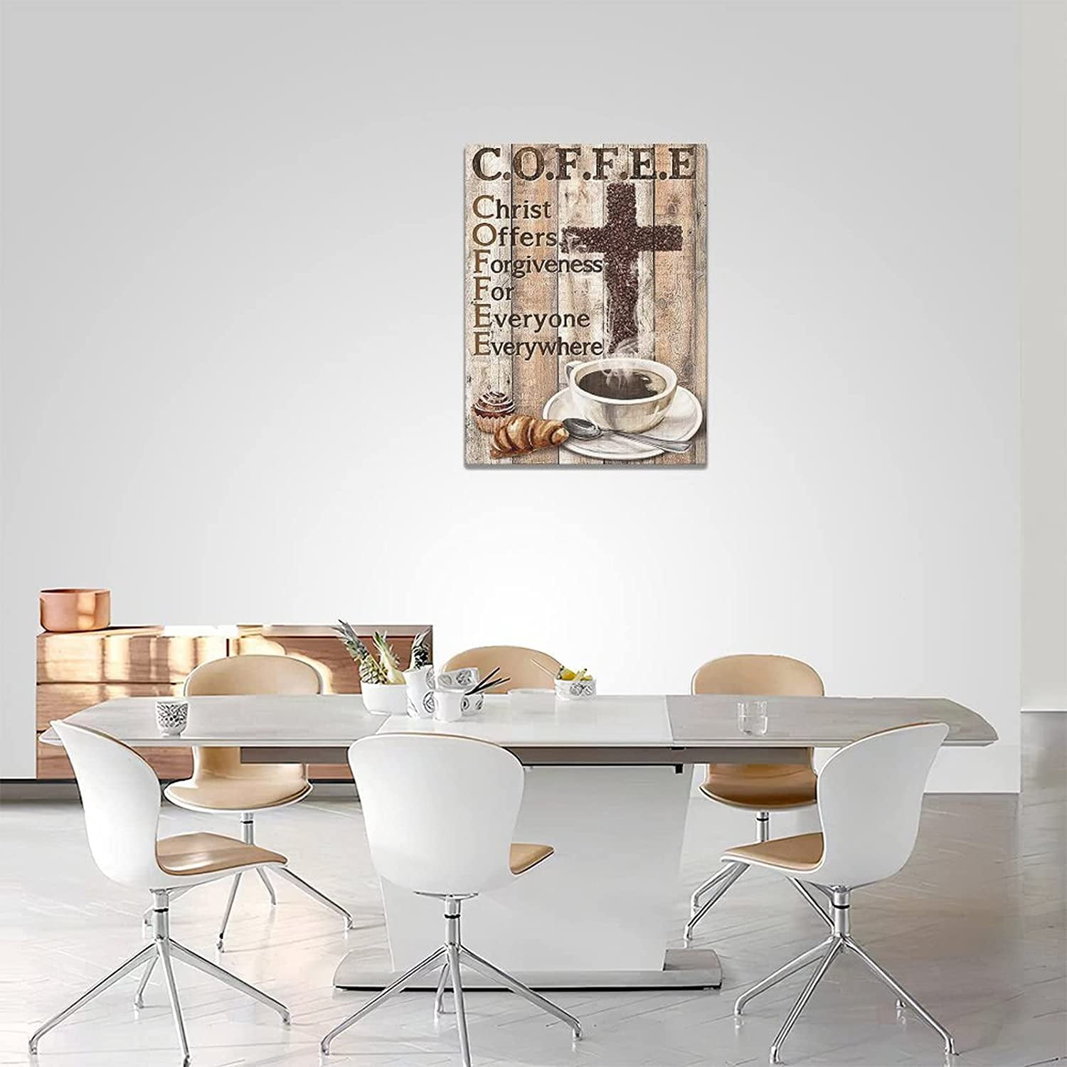 Christian Coffee Wall Art Coffee Bean Cross Pictures Wall Decor Rustic Kitchen Christ Coffee Painting Canvas Prints Inspirational Framed Modern Artwork Home Kitchen Dining Room Cafe Decor 12"x16"