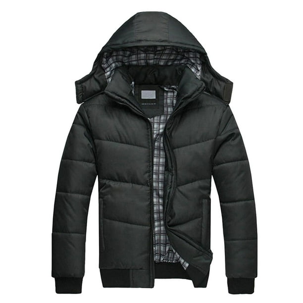 jovati Black Puffer Jacket Mens Black Jacket Warm Overcoat Outwear Padded  Hooded Down Winter Coat