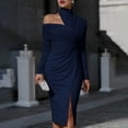 thumbnail image 4 of Dvprdro Womens Party Evening Midi Dress Asymmetric High Neck Long Sleeve Ruched Side Slit Fitted Solid, 4 of 5