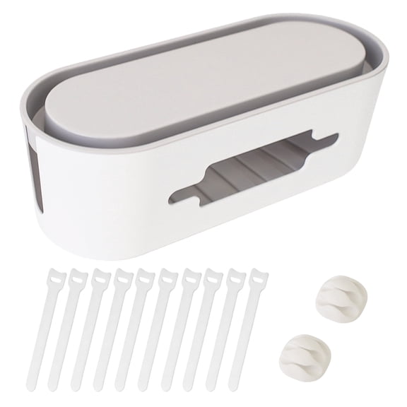 Cable Management Box with Cable Ties & Clips - Large Cord Organizer for Power Strips, Chargers, and Wires