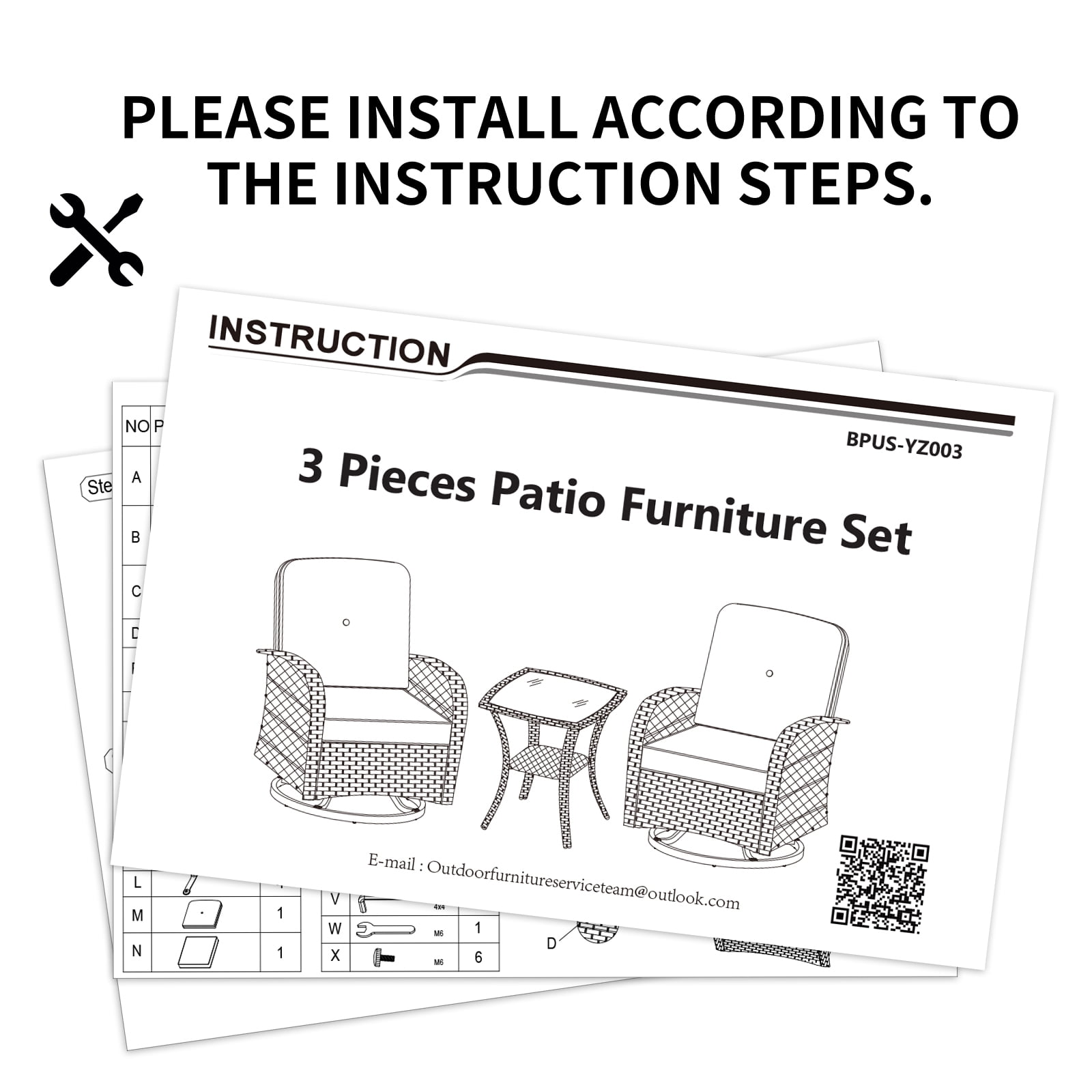 SHGJ&SOFT 3-Piece Patio Conversation Set with Thick Cushions and Glass Table, Modern PE Rattan Outdoor Furniture for Deck, Porch or Garden (Brown)