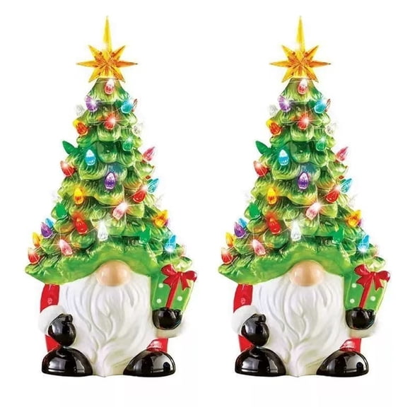 Lighted Christmas Tree Gnome, DIY Resin Gnome Christmas Trees with Multicolored Lights