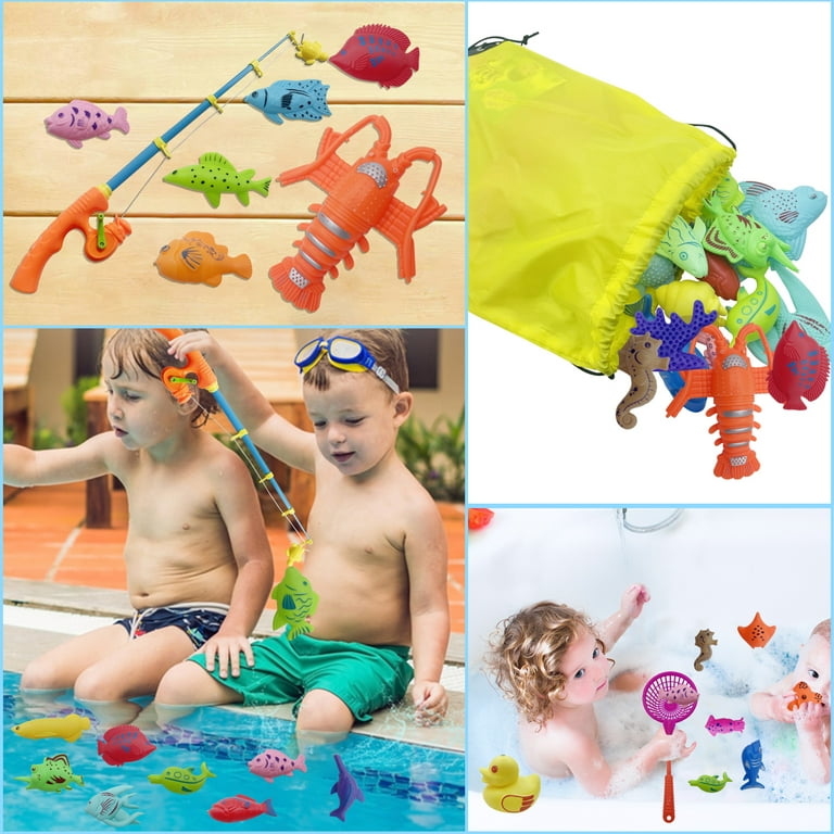 Magnetic Fishing Game for Kids Fishing Toys Game Set for Kids with Pole Rod  Net,Plastic Floating Fish,Toddler Education Teaching and Learning of Sizes  Colors Ocean ANI(Fishing Toys 40PCS) 
