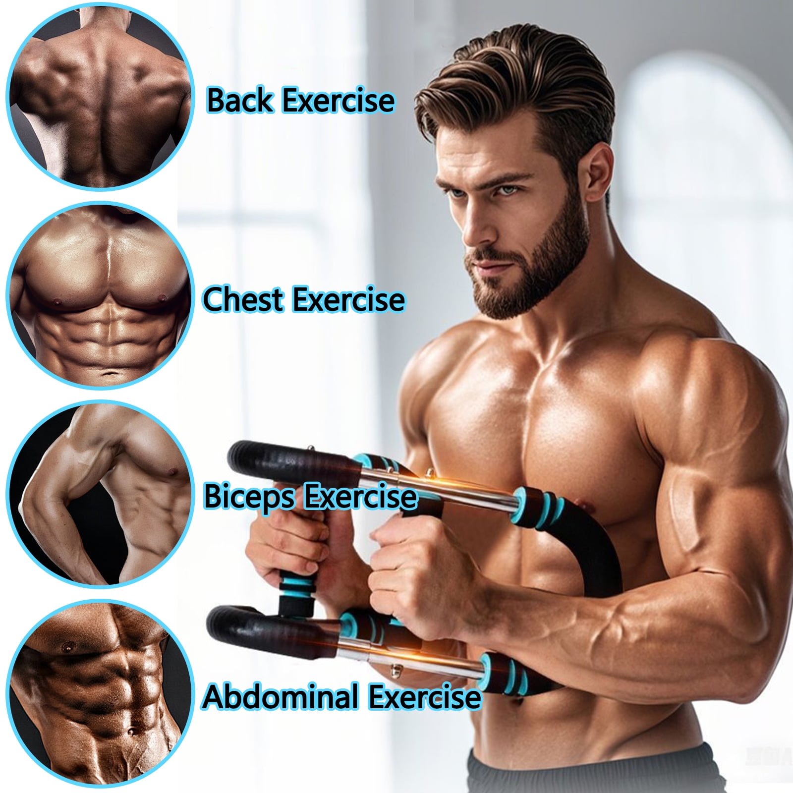 LOVJOYSE Twister Arm Trainer, 66-110lb Adjustable Chest Workout Equipment, Chest Trainer for Men, Portable Detachable Spring Resistance Home Fitness Equipment for Enhancing Upper Body Muscle, Blue