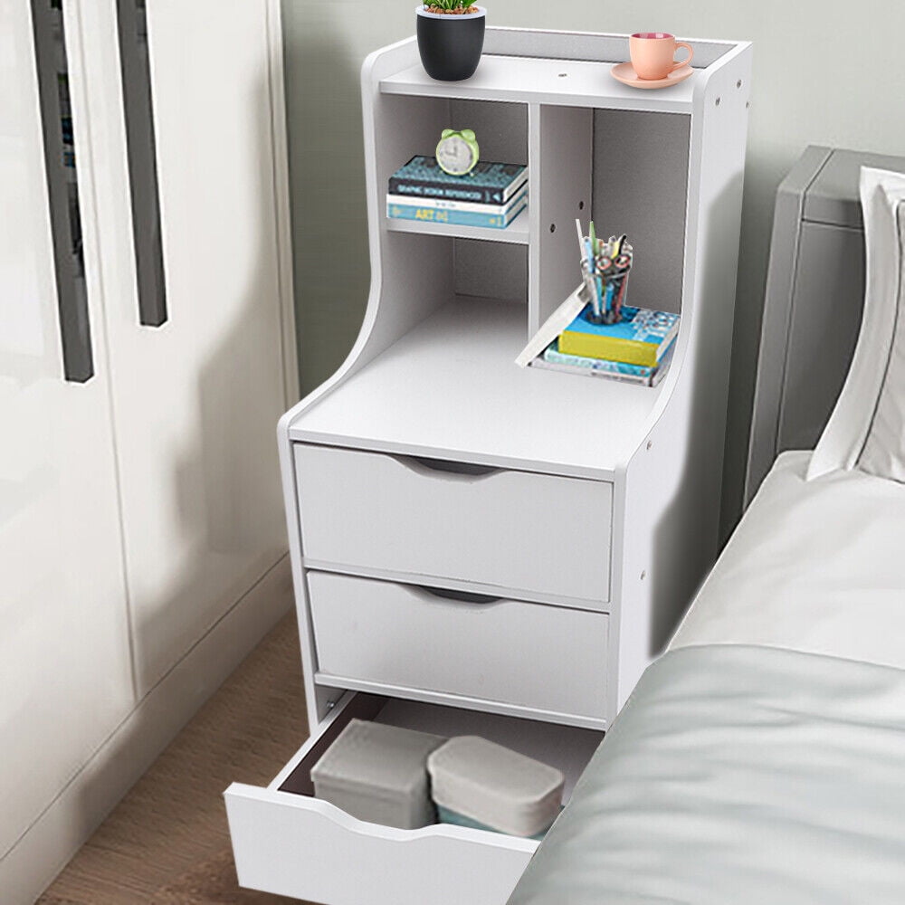 Modern Tall Nightstand 3 Drawers Bedside Table Wooden Bedroom Furniture Storage Cabinet