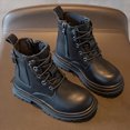 thumbnail image 2 of KPOPLK Toddler Girls Combat Boots Side Zipper Lace Up Boots Girls Non-Slip Sole Casual Boots(10,Black), 2 of 9