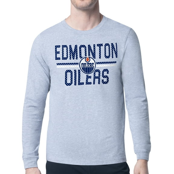 Men's Starter Heather Gray Edmonton Oilers Mesh Look Team Name Logo Long Sleeve T-Shirt