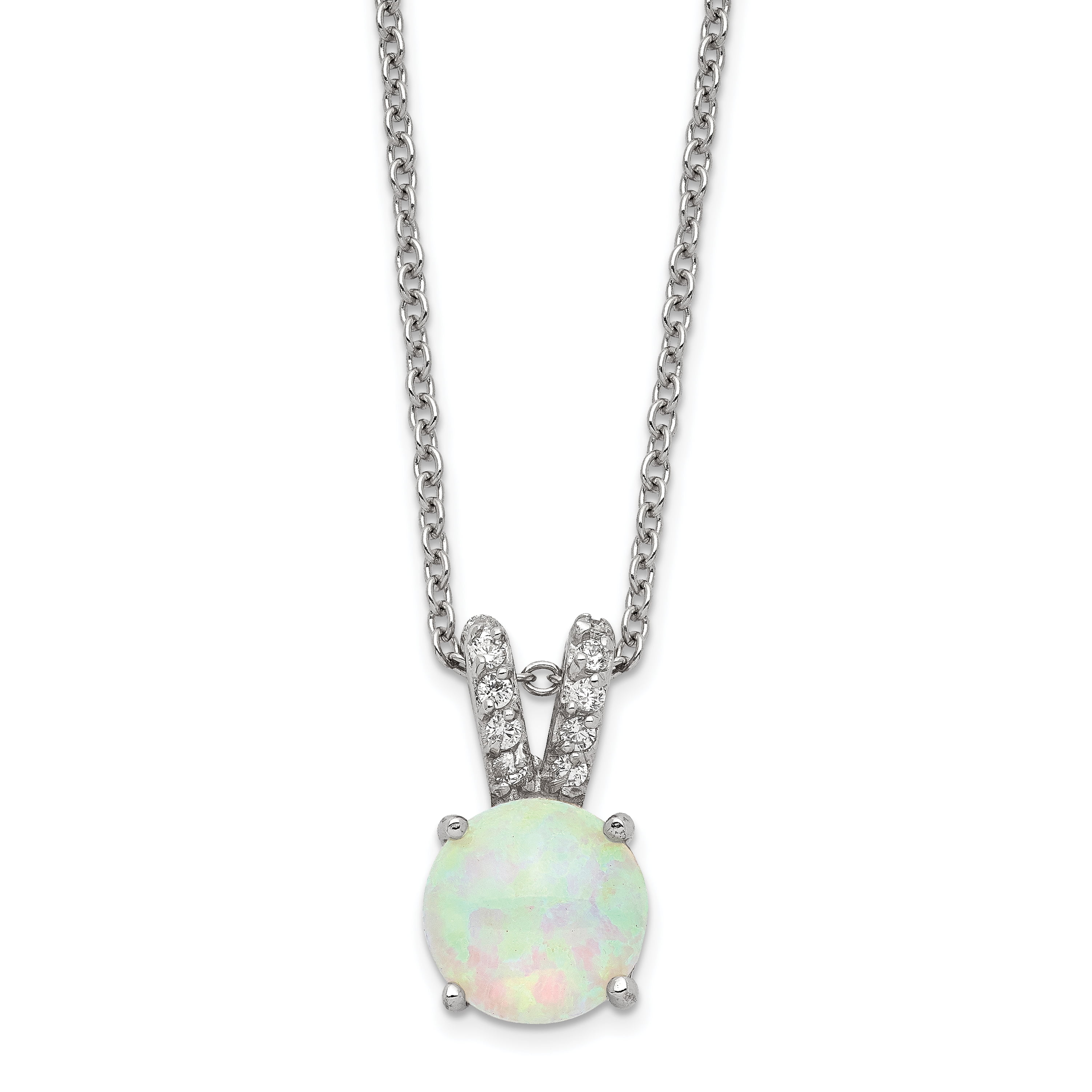 Sterling Silver Synthetic Opal Ribbon Necklace for Women Available in Blue & Pink 7/8 inch Rope Chain 