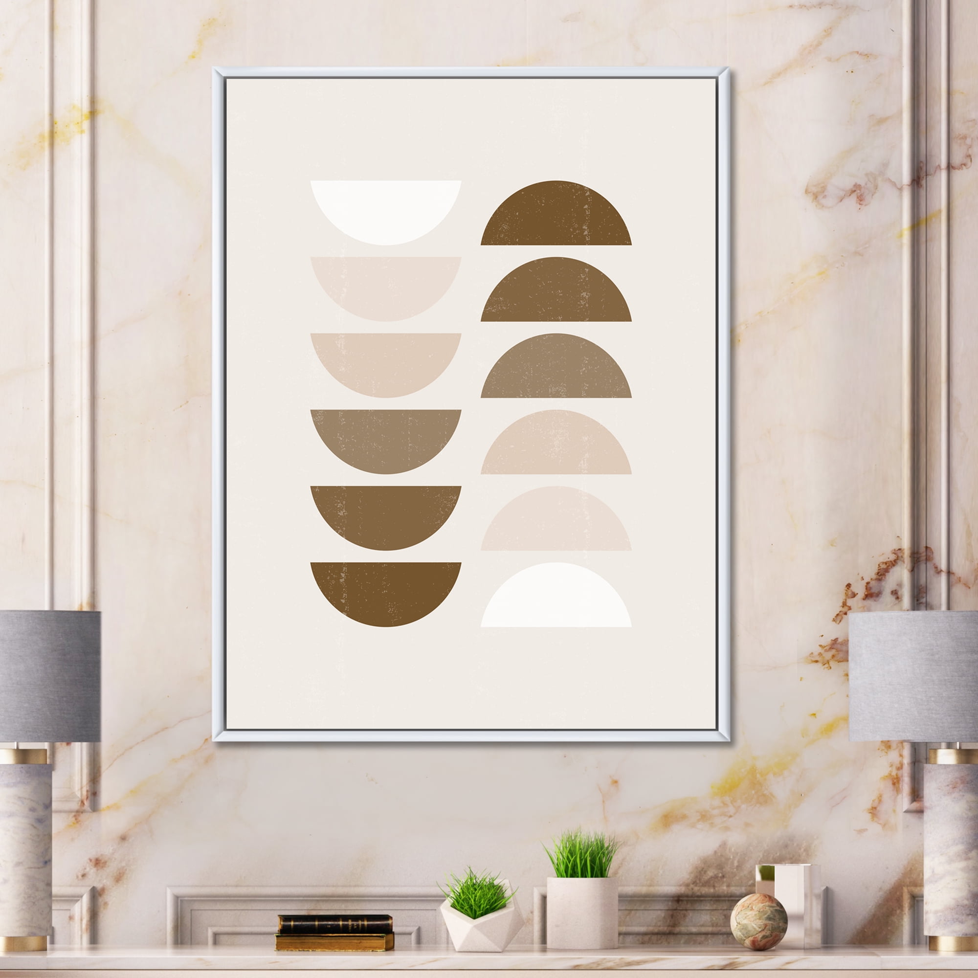 Designart 'Abstract Moon and Sun Geometrics In Terracotta II' Modern Framed Canvas Wall Art Print