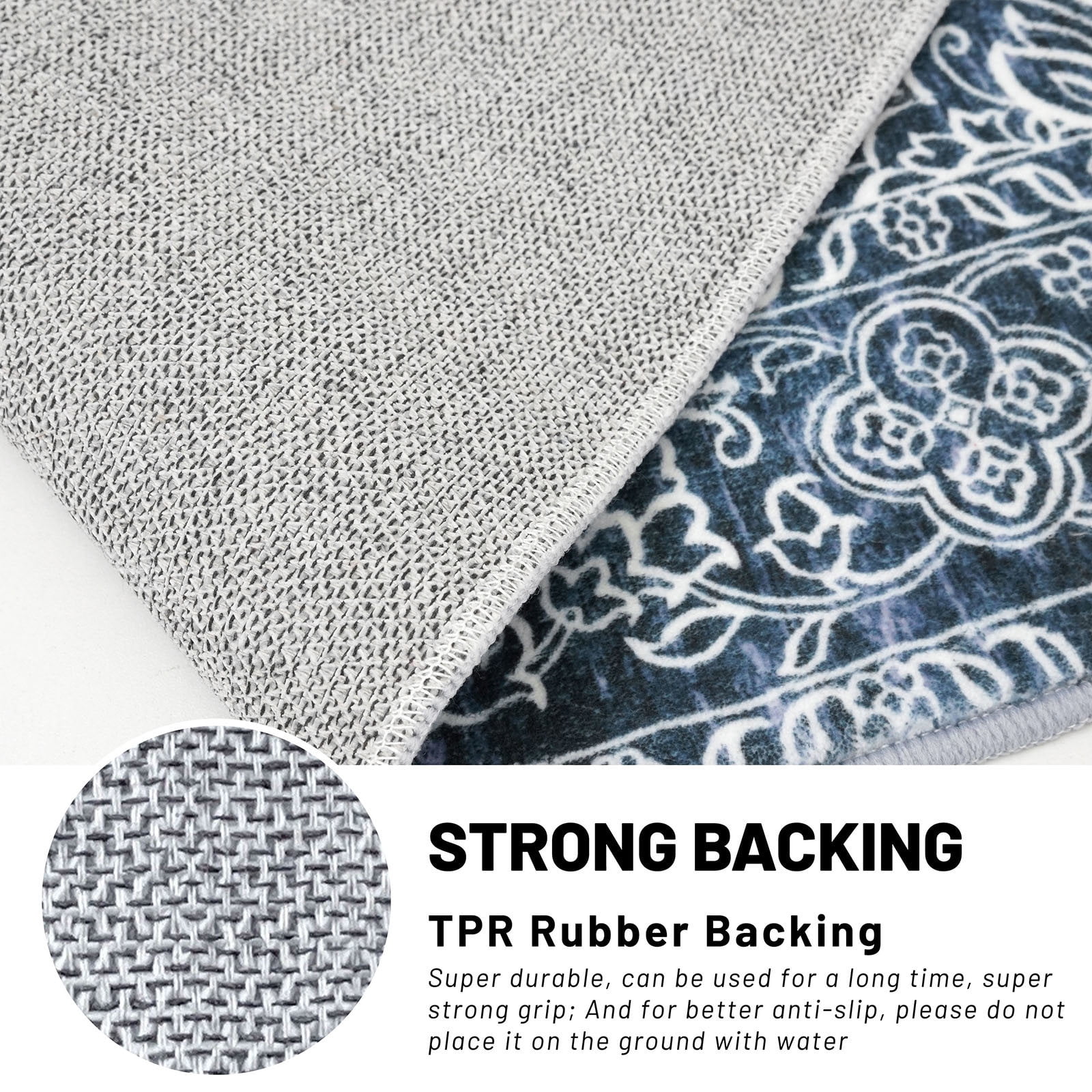 GLATTICE Washable Rugs 3x5 Navy Blue Area Rugs Vintage Floral Rug for Living Room Non-Slip Kitchen Rugs Soft Printed Distressed Entry Rug Low-Pile Throw Rug Carpet for Entryway Bedroom