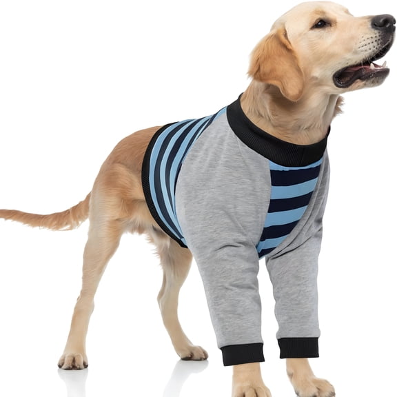 GASTROPOD Dog Recovery Sleeve with Elbow Protector, Dogs Shirt Stop Licking Joints, Pet Long Sleeve Suit Protecting Dog's Front Leg Arm Wounds Cover Skin Conditions Blue Stripe XL