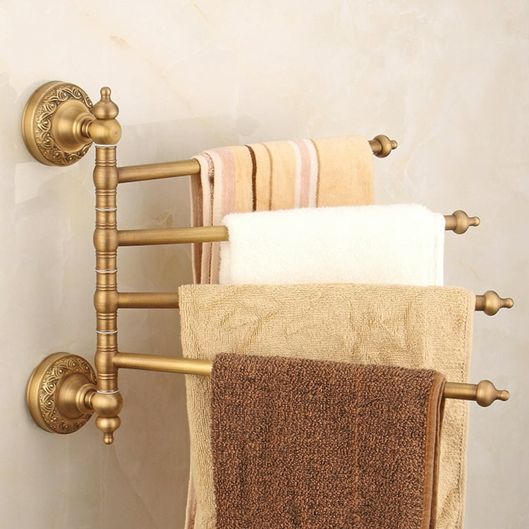 Retro Copper Towel Rack Rotatable Antique Brass Bathroom Shelf Towel Holder  Towel Bar Household Supplies (4 Tiers) 