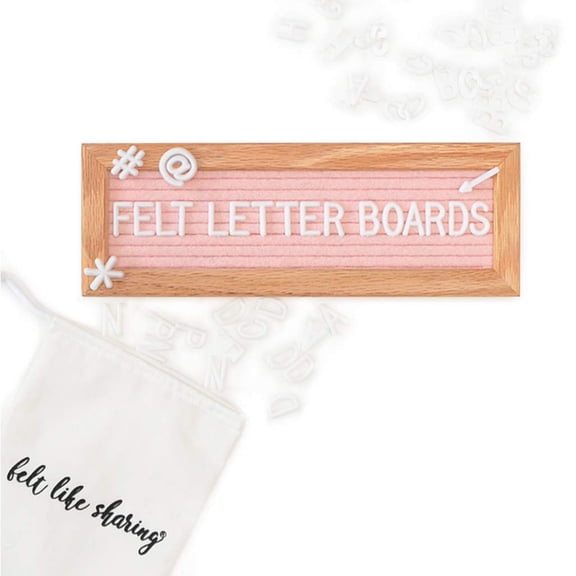 Pizarra de fieltro con forma de compartir con letras de 25 x 9 cm, color rosa claro