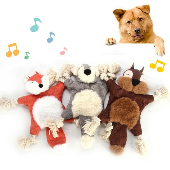 Cheers Pet Dog Puppy Cute Squirrel Fox Shape Plush Doll Sound Paper Squeak Chew Toy