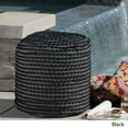 thumbnail image 4 of Aaliyah Outdoor Handcrafted Modern Water-Resistant Fabric Cylinder Pouf Ottoman, Black, 4 of 8
