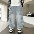 thumbnail image 2 of OJSFQUFP Boys Jeans Handsome Kid Loose Pants Large Kid Workwear Casual Fashion Pants Kids Pants Stretch, 2 of 7
