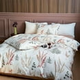 thumbnail image 5 of Nayoroom 100% Organic Cotton Duvet Cover Set, 3 Pieces Vintage Khaki Multi-Coloured Floral Leaves Reversible Soft Bedding Set Queen, 5 of 9