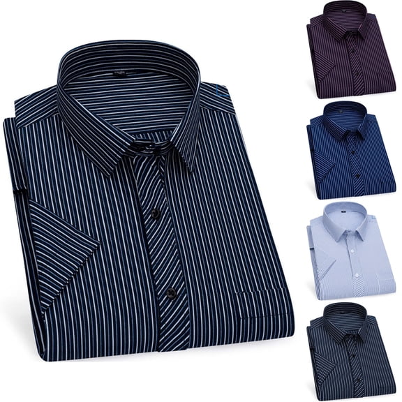 FNFYFH Mens Big and Tall Wrinkle Free Dress Shirt Short Sleeve Button Down Cotton Shirts Business Casual Shirts