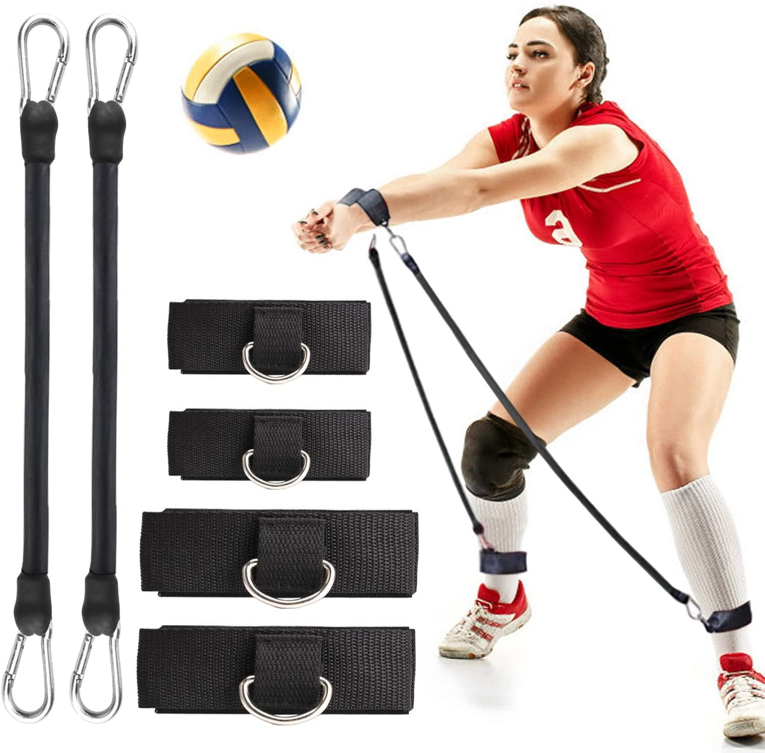 Volleyball Training Equipment Aid for Practicing Serving Arm Swing Passing Agility Training Elastic Volleyball Resistance Belt Set Adjustable Cord and Waist Length Fits Any Volleyball 