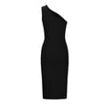 thumbnail image 4 of Women One Shoulder Ruched Cocktail Midi Dress Elegant Casual Party Bodycon Wedding Guest Dress Evening Prom Dresses Black XL, 4 of 5