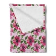 thumbnail image 2 of Floral Soft Flannel Fleece Blanket, Watercolor Style Drawing of Tropical Hibiscus Flowers Illustration Art, Cozy Plush for Indoor and Outdoor Use, 70" x 90", Magenta Green Baby Pink, by Ambesonne, 2 of 5