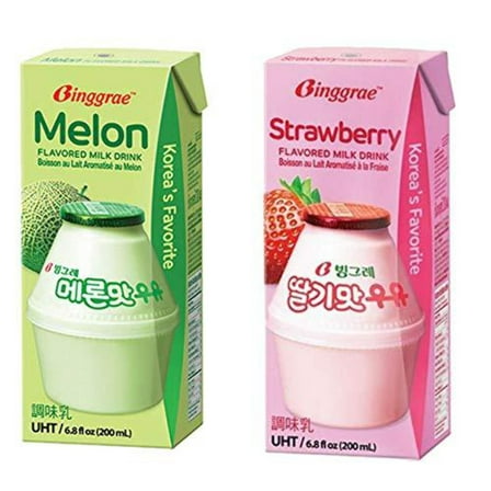 Binggre Milk Series; Banana, Strawberry, Melon  Mix; Each Pack 200ml, 6.8 Fl oz; 빙그레 우유(바나나, 딸기, 멜론) (Mix(Strawberry Melon), 12 Packs(Each Flavor 6 Packs))