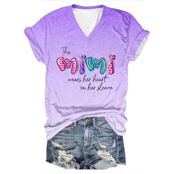 Tops Cortos para las Mujeres Día de la Independencia Impreso Suéter con Cuello en V Manga Corta, Top Casual para Primavera Verano